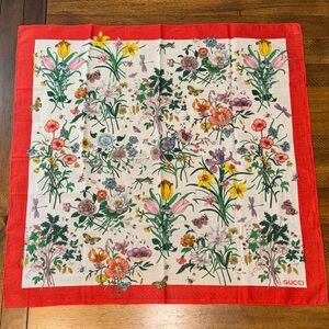 Gucci Floral Red Border Scarf